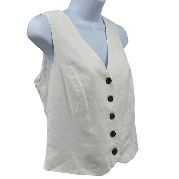 J.Crew Button Front Linen Blend Vest 6 White Sleeveless V-Neck Breathable Lined - Picture 4 of 11